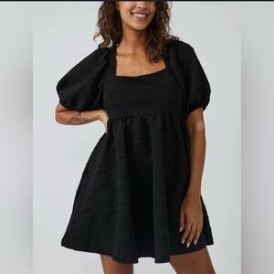 Free People Black Puff Sleeve Mini Sundress